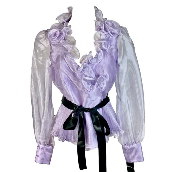 Chetta B. Gorgeous Lilac Organza Ruffle Blouse NWT - Picture 1 of 8